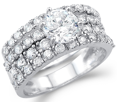 14k white gold ladies cz engagement wedding ring set